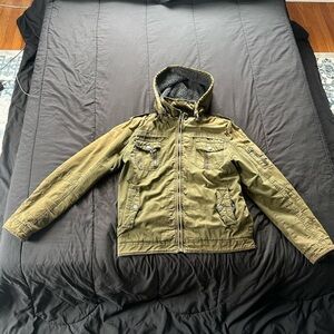 Men's Military Style Hooded Jacket in Olive
